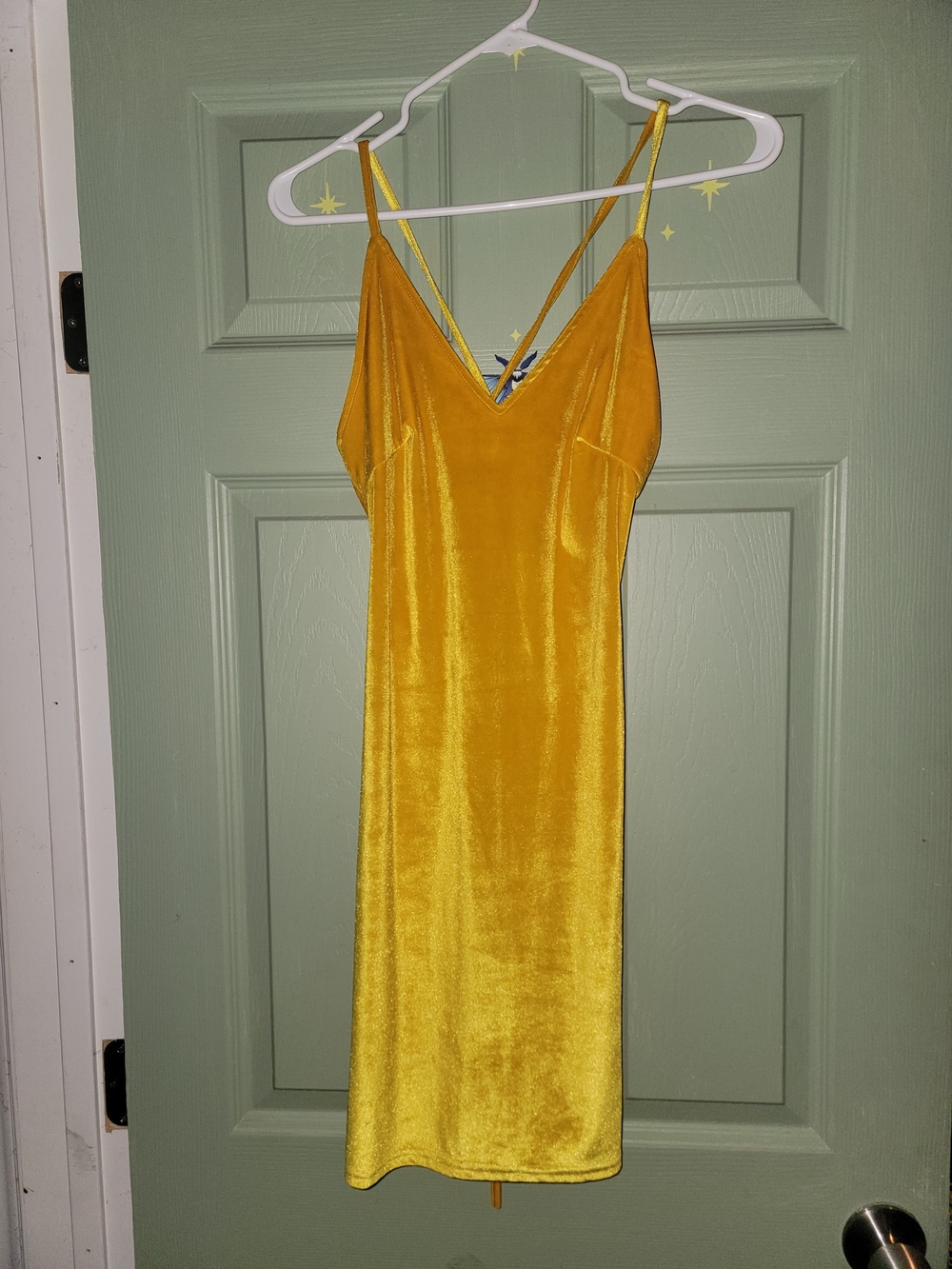 Source Unknown Golden Velvet Slip Dress with Spaghetti Straps